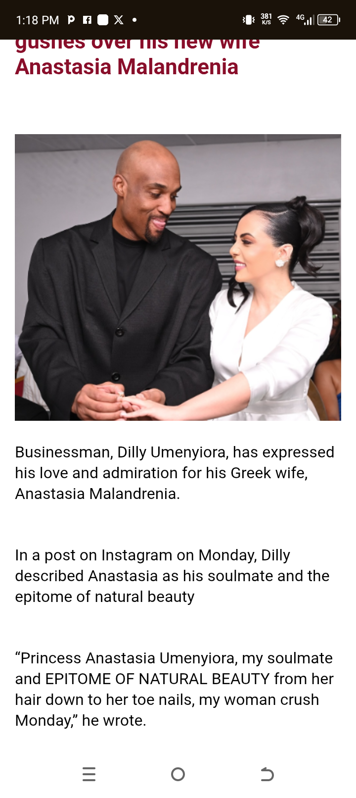 Epitome of natural beauty from her hair down to her toe nails- Businessman Dilly Umenyiora gushes over his new wife Anastasia Mohandrenia.